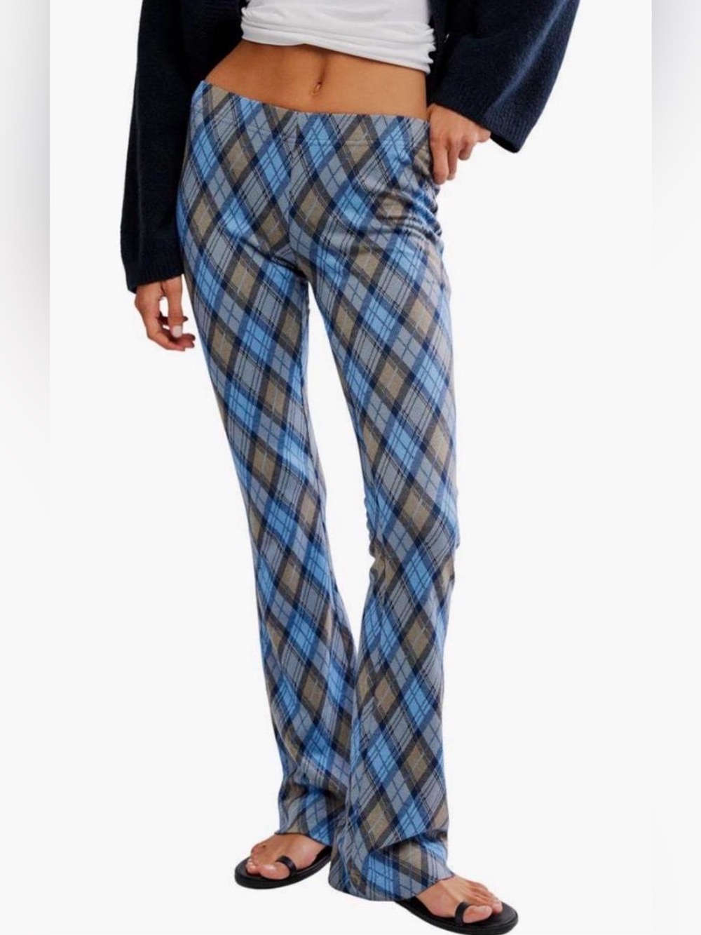 Free People Chloe Plaid Flare Leg Knit Pants